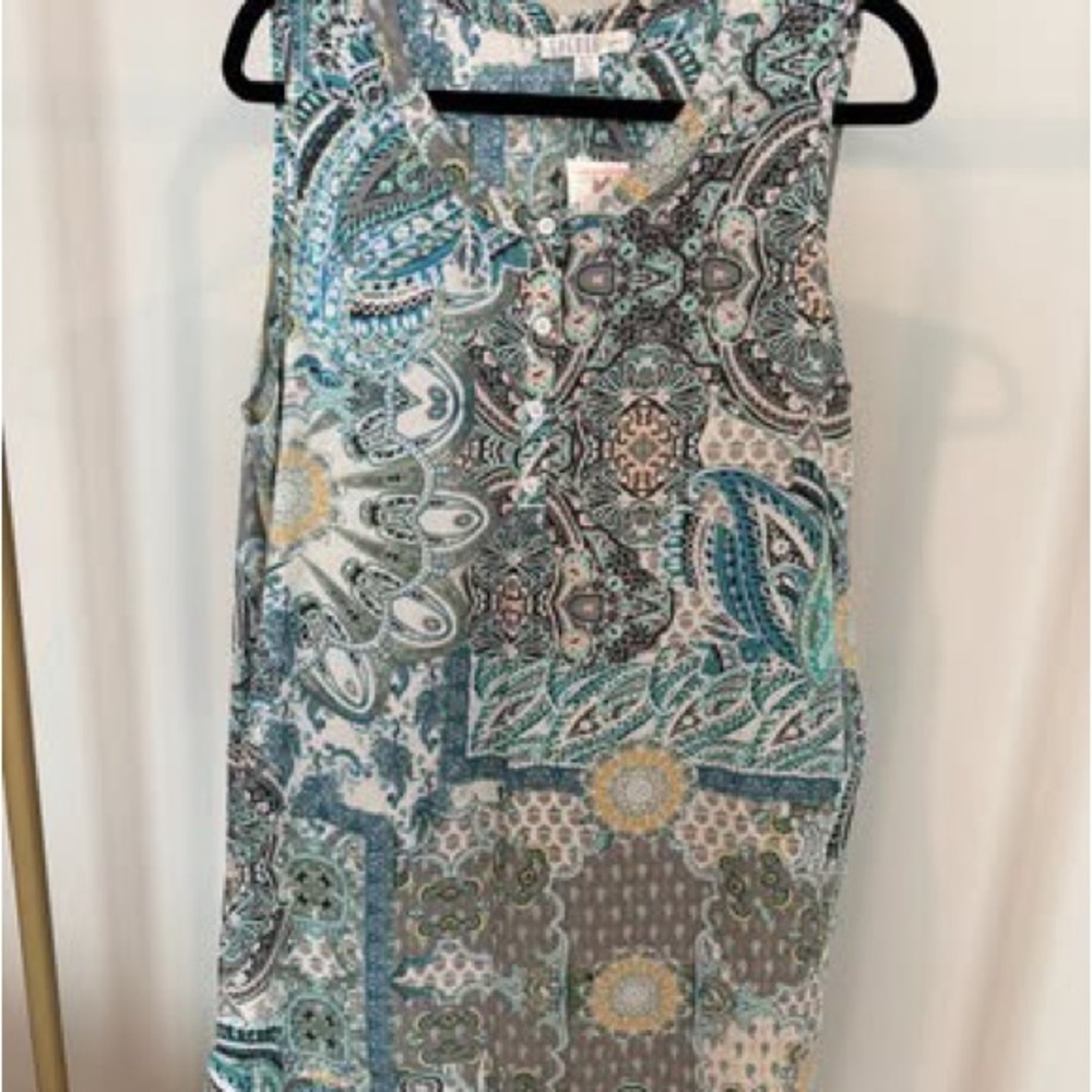 Spense Paisley Print Sleeveless Camisole - Teal, Gray & Cream